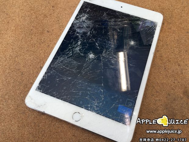 iPad mini 4のガラスが割れてしまった症状　パネル交換修理　2017/04/20